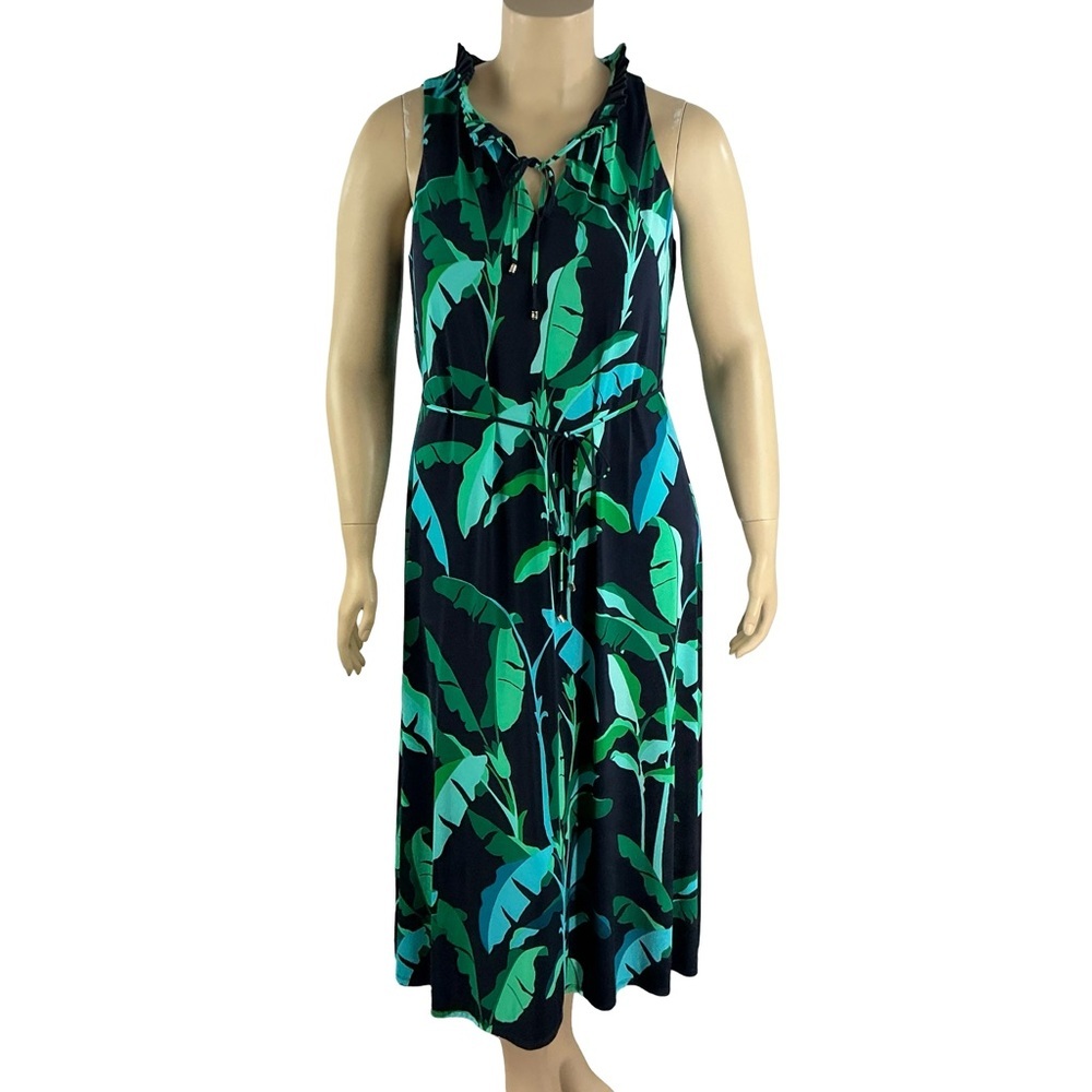 Tommy Hilfiger Tropical Leaf Maxi Dress Blue Multicolor Size 14